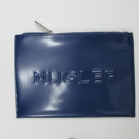 Mugler Handbags - MUGLER Navy Blue Vinyl Zippered make up bag SLEEK